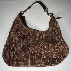 Vintage Ralph Lauren Brown Paisley Suede Shoulder Bag Leather Strap
